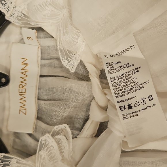 💕ZIMMERMANN💕 Botanica Butterfly Blouse ~ Pearl White 3 = US 10 Large - Picture 16 of 16